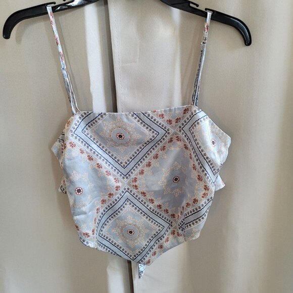 VINe Valley Womens Bandana Top Small Blue Satin Tie Back Handkerchief Boho 17259 - Picture 1 of 10